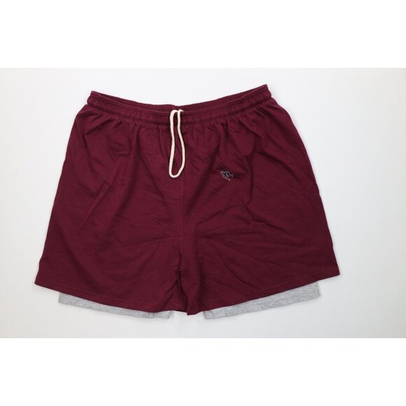 Deadstock Vtg 90s Streetwear Mens XL Blank Above Knee Layered Shorts Red Gray - Picture 1 of 10
